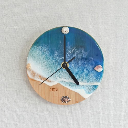 제주바다 레진우드 원목 시계 (벽걸이 시계, 레진아트 인테리어 장식)